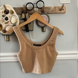 Sleeveless Crop Tank Top in Camel by Unknown Brand